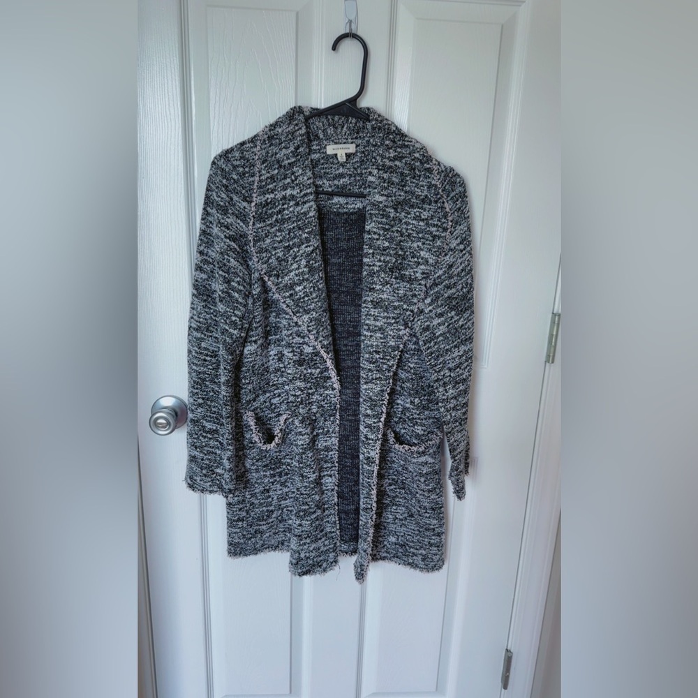 Max Studio Black and Gray Cardigan Sweater Open Front - Picture 3 of 7